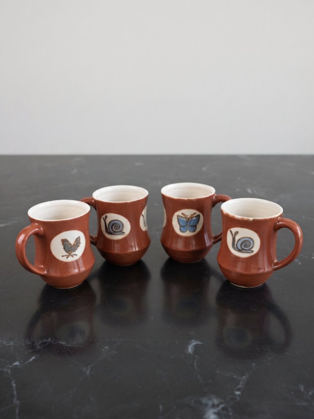 Vintage Counterpoint Japan Animal Motif Coffee Mugs Set of 4 Ceramic 1970s